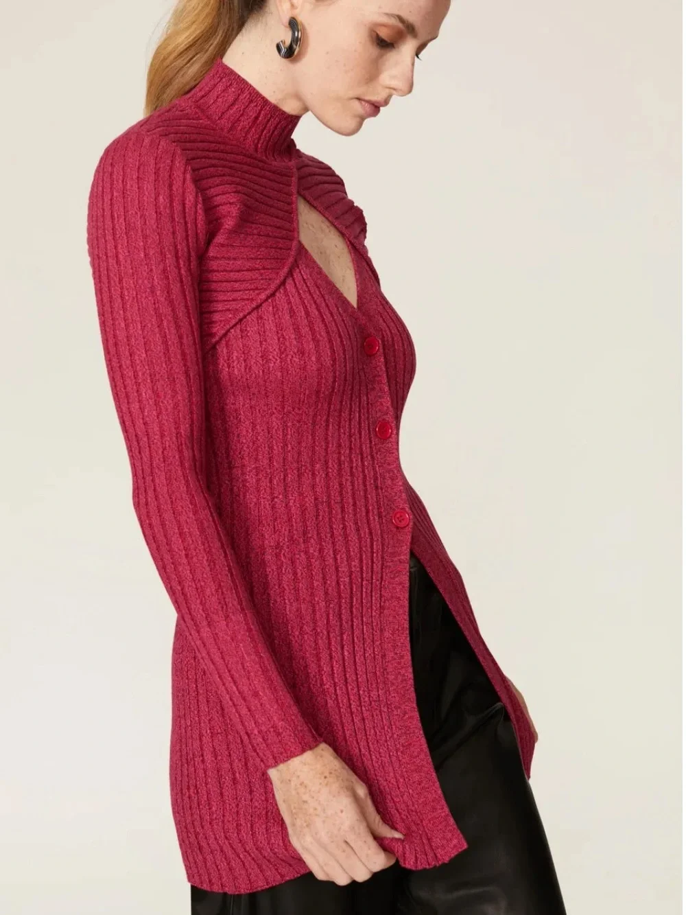 New Ronny Kobo Garner Knit Top in Fuchsia Size Medium